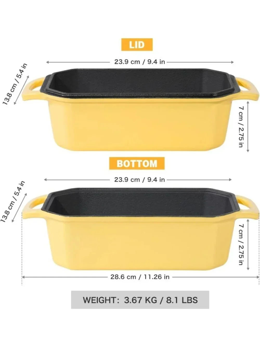 Cast Iron Bread Loaf Pan with Lid - Enameled Sourdough Baker, 8.5x4.5 Inch